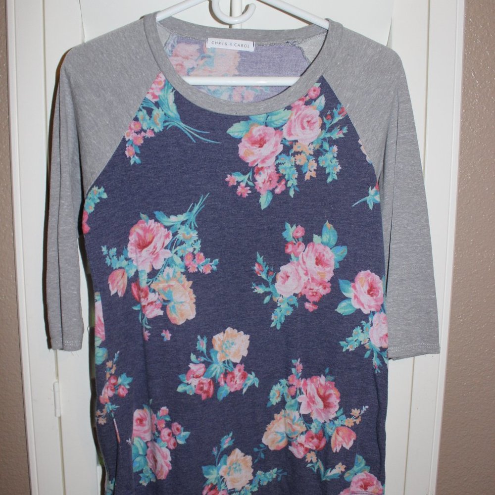Chris & Carol raglan blue floral baseball tee